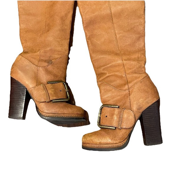Nine West Vintage America Vathrowdown High-Heeled Boots Leather Upper Brown 5.5 - Picture 2 of 9